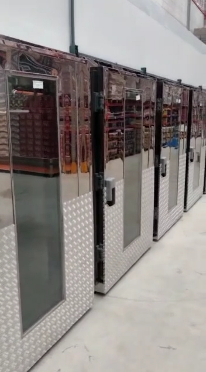 Porta giratória alavancada em aço inox para câmara fria com visor e proteção